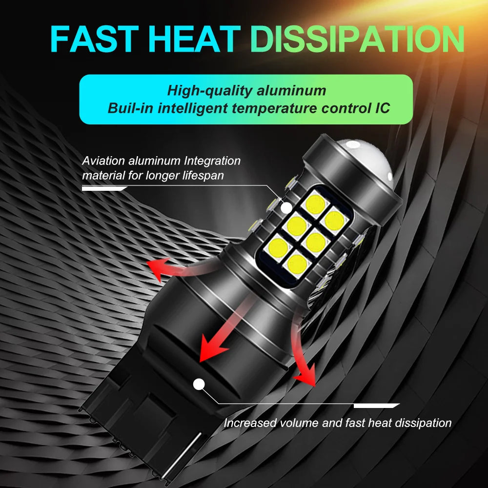 2X P21W led 1156 T20 W21/5W 7443 P21/5W 1800LM W21W Car Bulb 7440 BA15S BAY15D PY21W Auto DRL Light White 1157 LED Brake Light