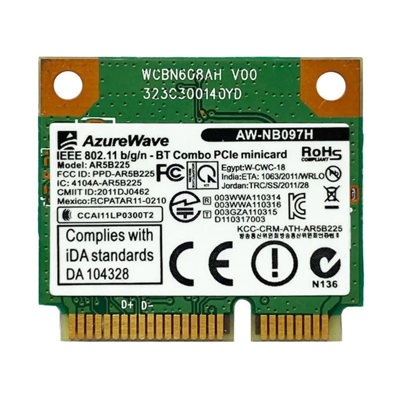 Wireless Card For ATHEROS AR5B225 300Mbp MINI PCI-E Card WiFi + For Bluetooth 4.0 5B225