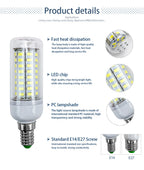 E27 LED Lamp AC 220V 230V Corn Lamp 24 36 48 56 69 72leds Lampada Led Bulb SMD5730 Led Lamp Light E14 Chandelier Lighting 240V