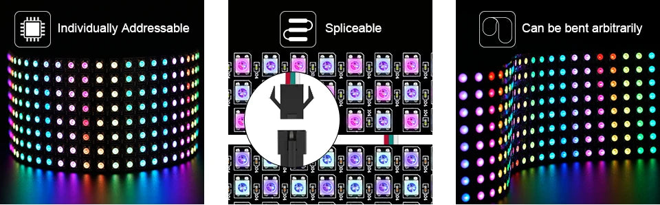 1-10Pcs WS2812B RGB Flexible 16x16 8x32 256Leds Pixel Panel Matrix Screen Led Module WS2812 IC ECO Individually Addressable DC5V