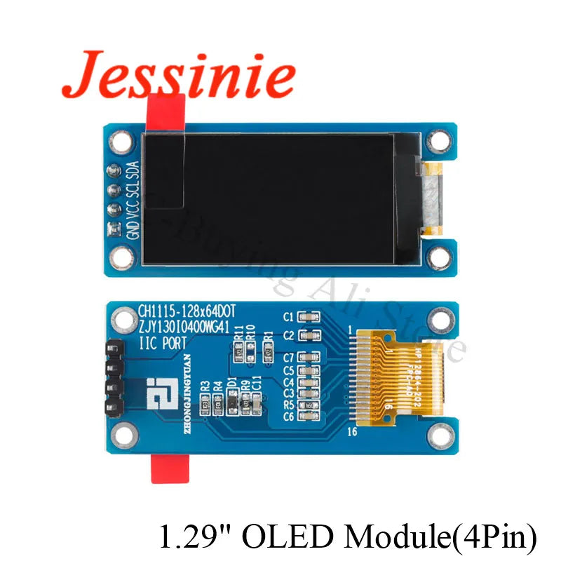 1.29 Inch OLED Module 1.29" 12864 Screen White 128X64 OLED LCD LED Display Module IIC SPI Interface CH1115 for Arduino 4Pin 7Pin