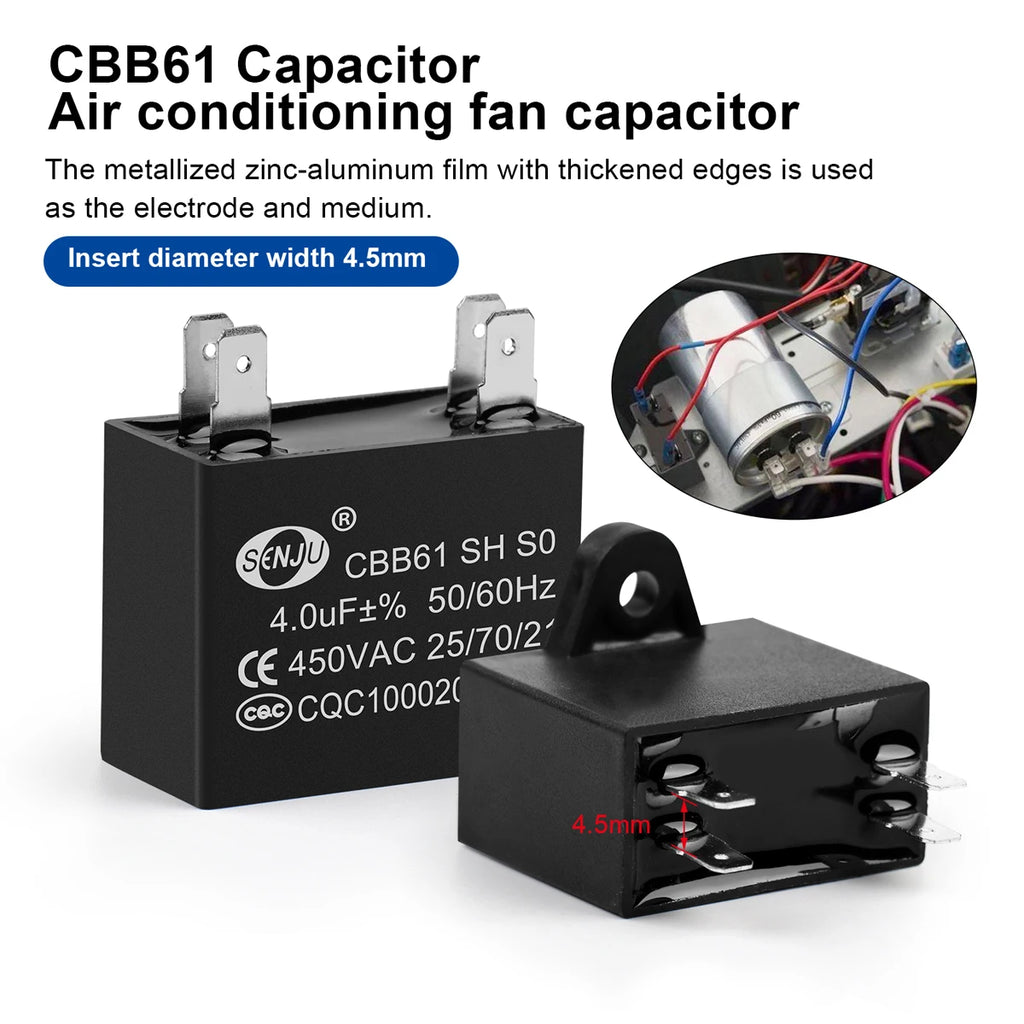 2Pcs CBB61 Air Conditioner External Fan Start Capacitor Motor Run Capacitor 450V 1UF 1.2UF 1.5UF 2UF 2.5UF 3UF 3.5UF 4UF 4.5UF