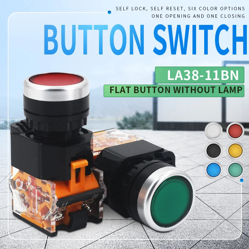 1pcs LA38 Push Button Switch Self-locking Start Power Switch On Off Self-returning Jog Button 22MM Self-recovery