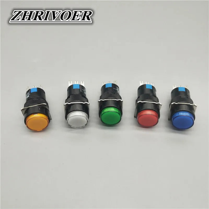 16mm LA16-11 Push Button Switch Self-locking/Latching Self-reset/Momentary 3 Pin NO+NC 1A/250VAC Blue Green Red Yellow White