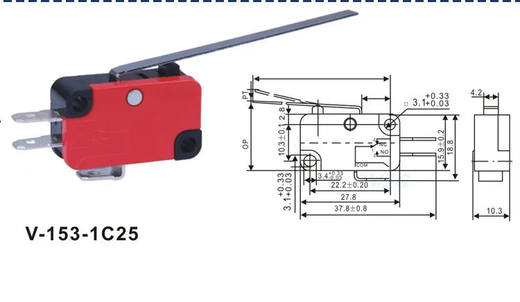 1/5PCS SPDT Momentary Travel Limit Micro Switch 16A 250VAC 1NO1NC 3pin Lever Roller V-151 V-152 V-153 V-154 V-155 Microswitch