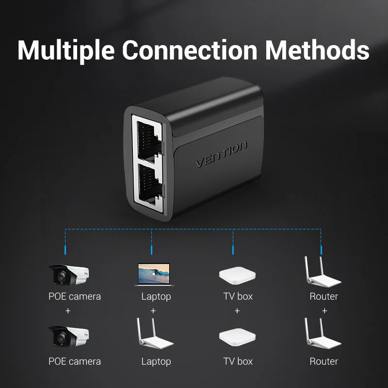 Vention RJ45 Splitter Connector Adapter 1 to 2 Ways Ethernet Splitter Coupler Contact Modular Plug Connect Laptop Ethernet Cable