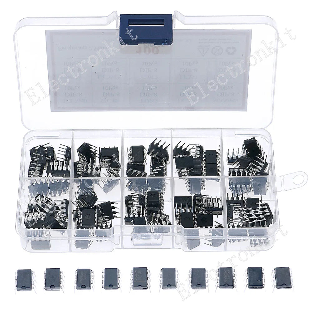 100Pcs/Box IC Integrated Circuit Chip Assortment Kit Icl7660 93C46 TL062 UC3843 MAX485 24C64 UC3842 TL072 LF353 DS1302
