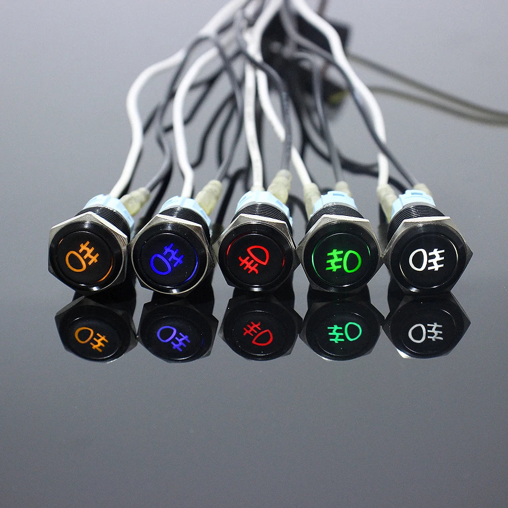 1PC Fog lamp LED Momentary Fixation locking waterproof 16mm 19mm Metal Push Button Switch 3V 5V 12V 24V 220V symbol customized