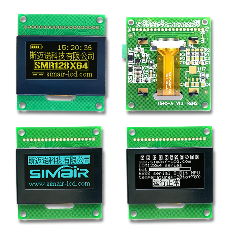 1.51 1.54 Inch 24PIN SPI/IIC/6800 COG 3.3V Blue PMOLED Screen SSD1309 Graphic 128x56 Display Transparent OLED 128x64
