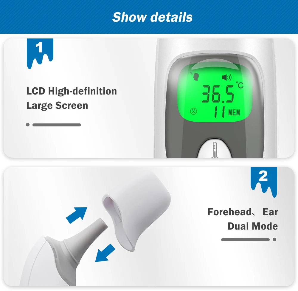 Cofoe 2 in 1 Digital Forehead & Ear Thermometer Non-Contact Medical Thermometer Baby/Adult  ±0.1℃ Temperature precise Measure