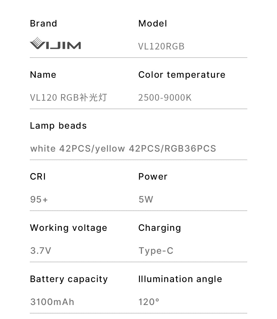 Ulanzi VL120 RGB Camera Video Light Mini Portable 3100mAh Photography Lighting Smartphone Vlog Fill Light RGB Video Light