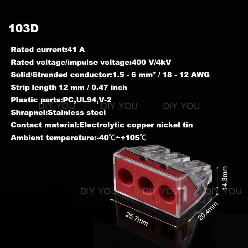 25/50/100PC DIY YOU 102/103D/104D/104/106/108 Universal Compact Wire Wiring Connector Conductor Terminal Block With Lever
