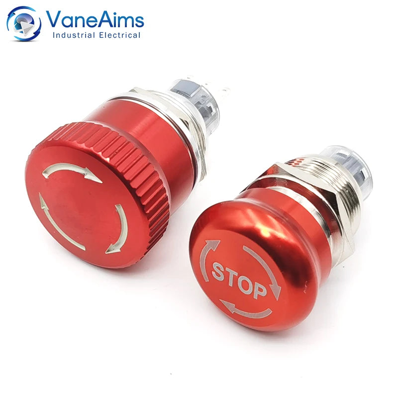 Metal Emergency Stop Switch 16MM 19MM 22MM E-stop Button Rotary Push-pull Emergency Stop Button with LED light 220V 24V 12V