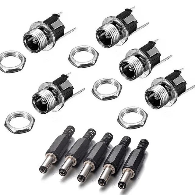 10PCS DC Power Connector pin 2.5x5.5mm Female Plug Jack + Male Plug Jack Socket Adapter PCB Mount DIY Adapter Connector 5.5x2.5