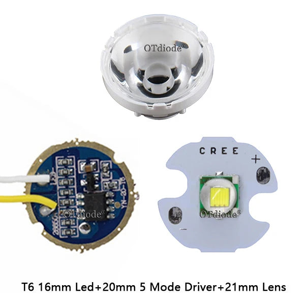 5050 XMLL LED T6 10W White Light with 20mm star pcb+ 3.7V 5modes led Driver +T6 10degree led Lens with Base Holder kit