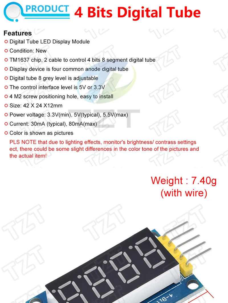 TM1637 4 Bits / TM1638 / 74HC595 8 bit Digital LED Display Module 7 Segment 0.36Inch Clock RED Anode Tube Four Serial Driver