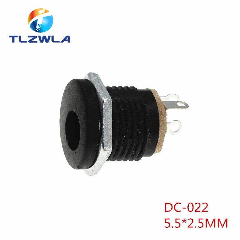 10PCS DC-022 5.5x2.1MM DC Power Socket 3Pins 5.5*2.5mm Screw The Nut DC Connector 5.5*2.1 Round Hole Interface Panel Socket