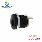 10PCS DC-022 5.5x2.1MM DC Power Socket 3Pins 5.5*2.5mm Screw The Nut DC Connector 5.5*2.1 Round Hole Interface Panel Socket