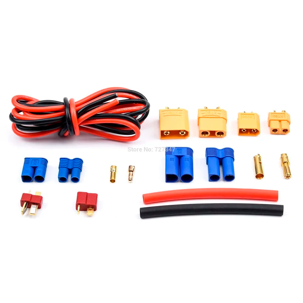 76pcs T-Plug / XT60 / XT90 / EC3 /EC5 Male &Female Plug Adapter Connectors Silicone Wire and Shrink Tubing Kit for RC Car /Frame