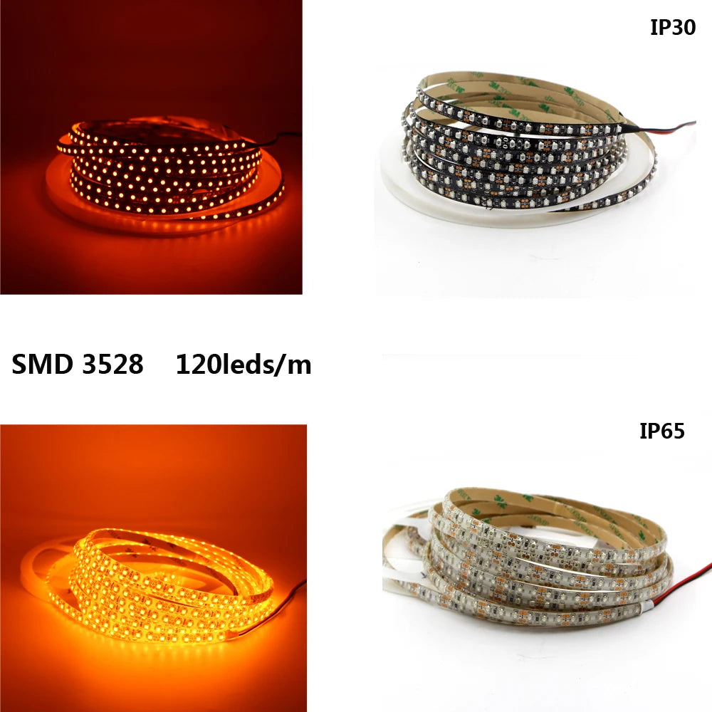 LED Strip Light 600nm True Orange SMD 5050 3528 Strip Ribbon Diode Tape rope lights 12V Flexible Strip string lamp1m 2m 3m 4m 5m