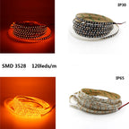 LED Strip Light 600nm True Orange SMD 5050 3528 Strip Ribbon Diode Tape rope lights 12V Flexible Strip string lamp1m 2m 3m 4m 5m