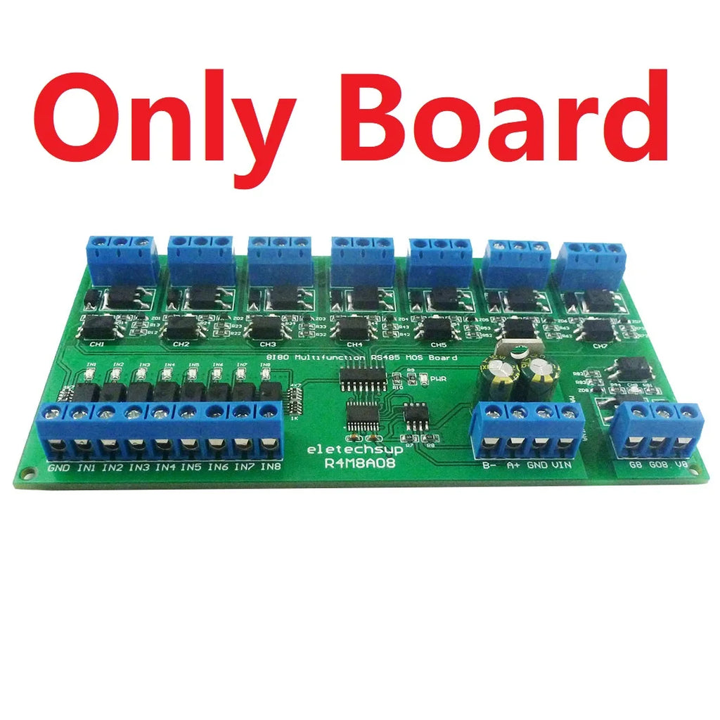 5A DC 6-24V 8I8O Multifunction Modbus RTU MOSFET Module Support 03 06 16 Function Code RS485 Switch Control Board DIN35 Rail Box