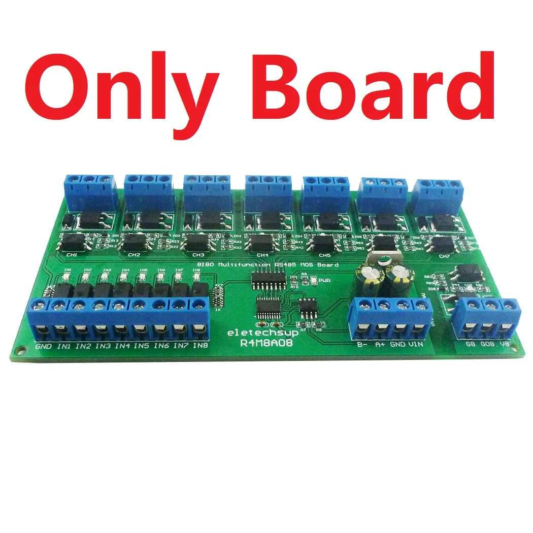 5A DC 6-24V 8I8O Multifunction Modbus RTU MOSFET Module Support 03 06 16 Function Code RS485 Switch Control Board DIN35 Rail Box