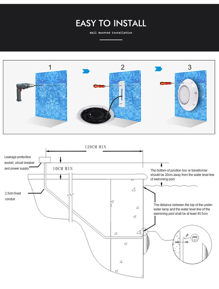 LED Swimming Pool Lights RGB AC12V 12W 18W 25W 35W 45W IP68 Waterproof Lamp with Remote Controller for pool party