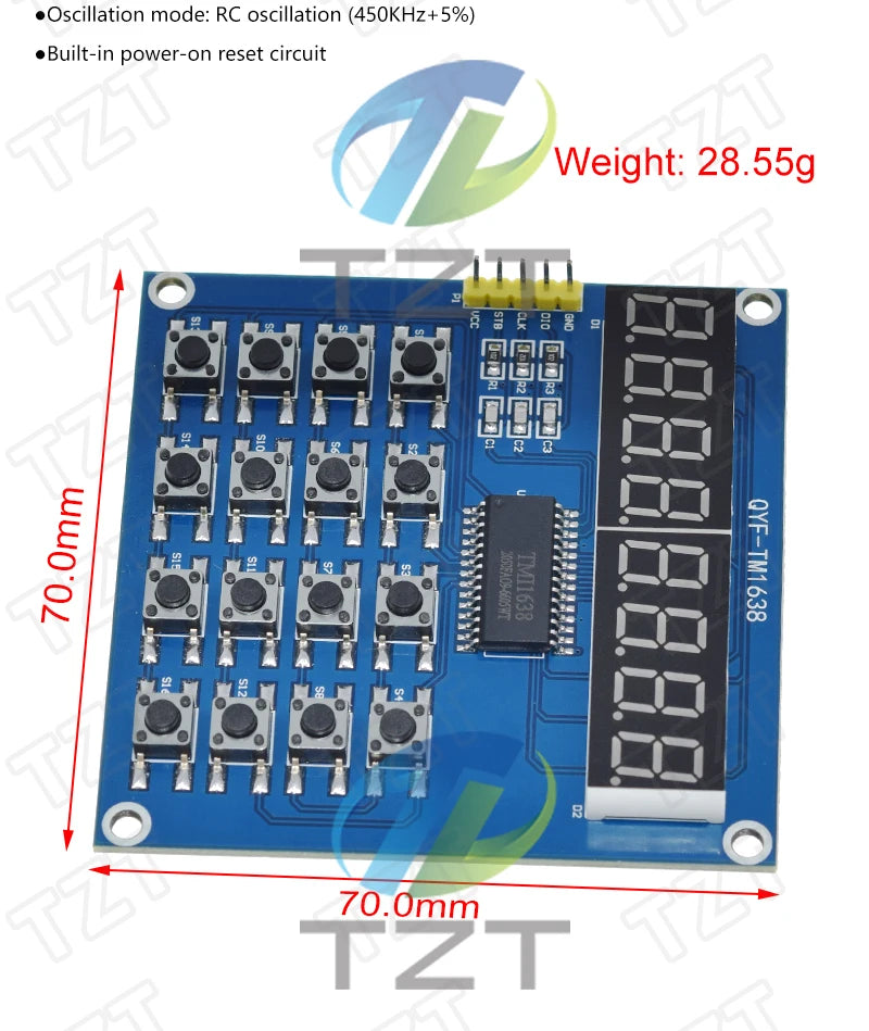 TZT TM1637 4 Bits / TM1638 / 74HC595 8 bit Digital LED Display Module 7 Segment 0.36Inch Clock RED Anode Tube Four Serial Driver