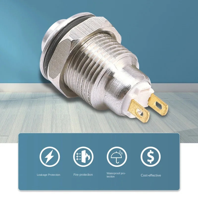 8MM 10MM 12MM 16MM Metal Button Switch Self Lock Button High Head Self Lock Switch 1 Normally Open Waterproof Antirust