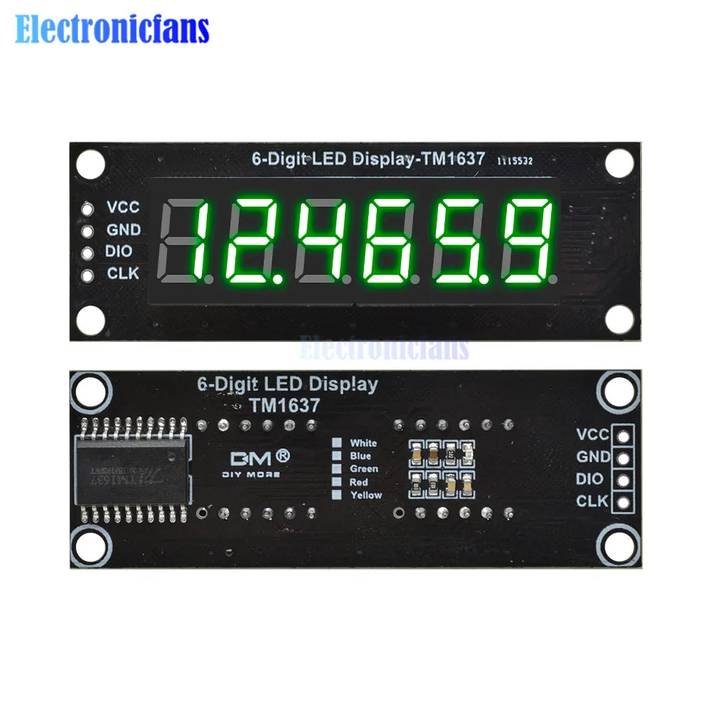 0.36 Inch 0.36" 4/6-Digit Red/Green/Yellow/Blue/White LED Digital Display Tube Decimal 7 Segments TM1637 Module For Arduino