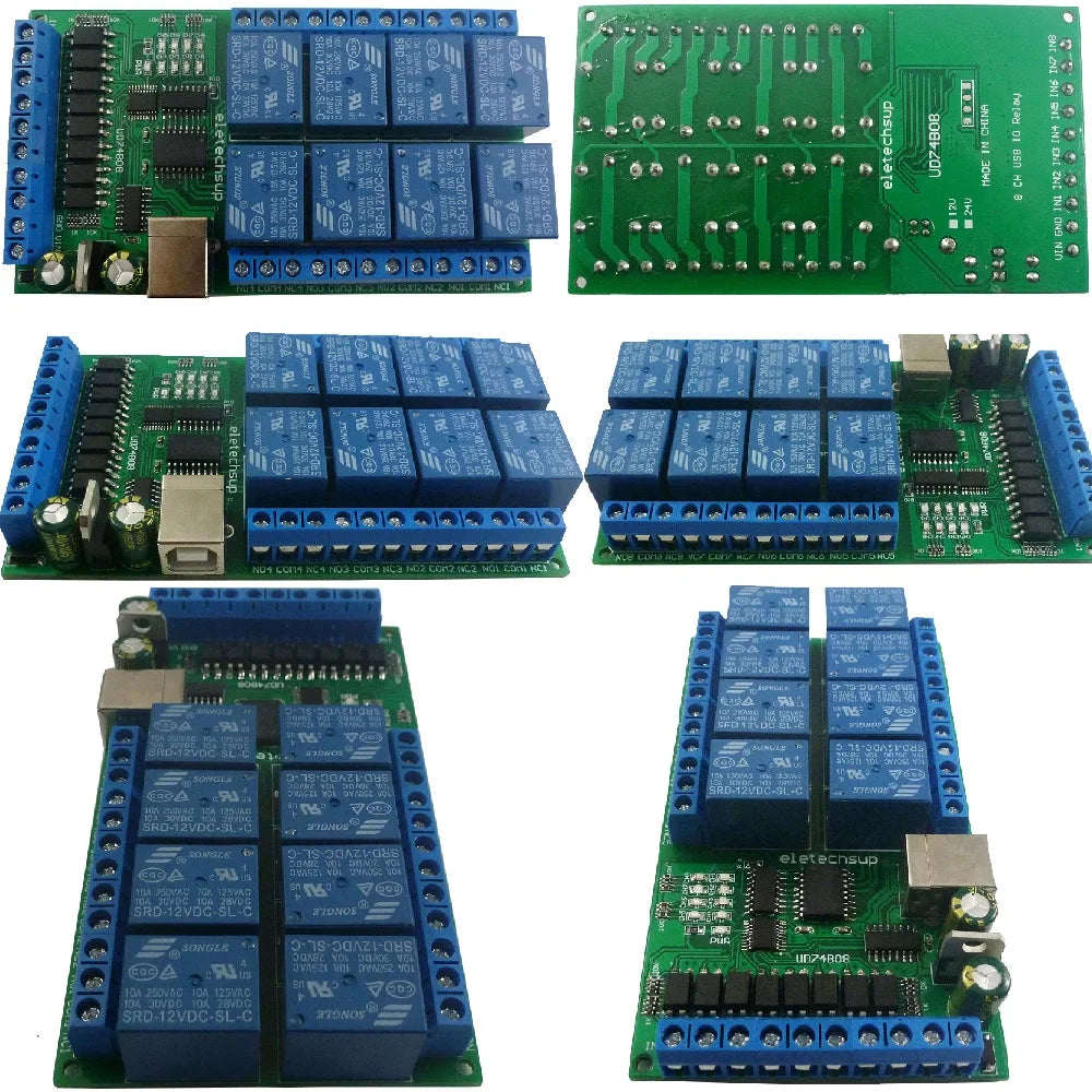 DC 12V 24V 8ch Optically Isolated IN USB COM Relay Module UART RS232 Serial Port Switch Board Digital Collector PLC