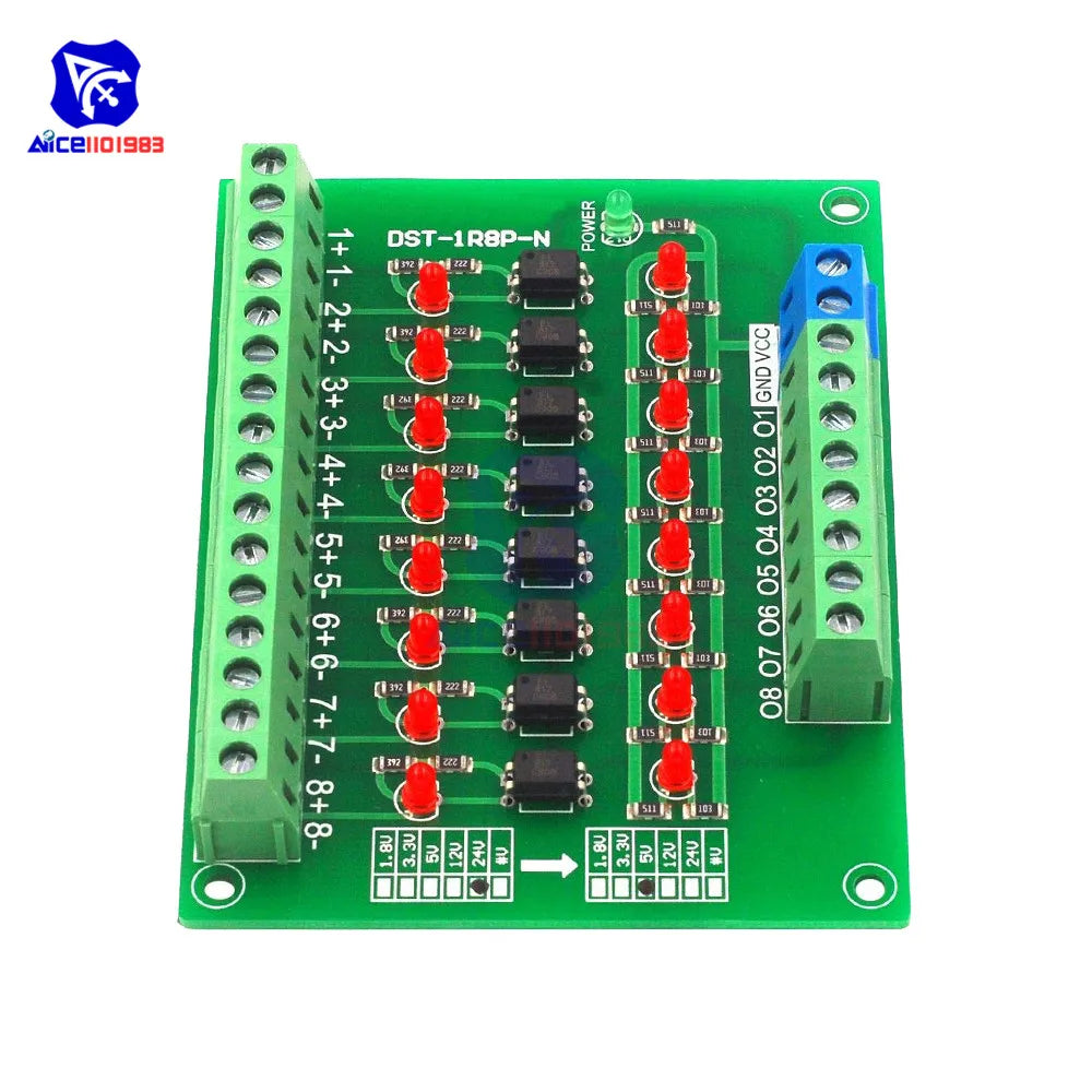 diymore DST-1R8P-N 8 Channel Optocoupler 24V to 5V Isolation Module PLC Signal Level Voltage Conversion Board for Arduino