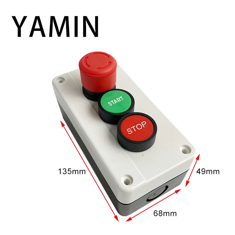 600V 10A OFF-ON-OFF Start Stop NC Emergency Stop NO Red Green Control Electric Circuit Flat Push Button Switch