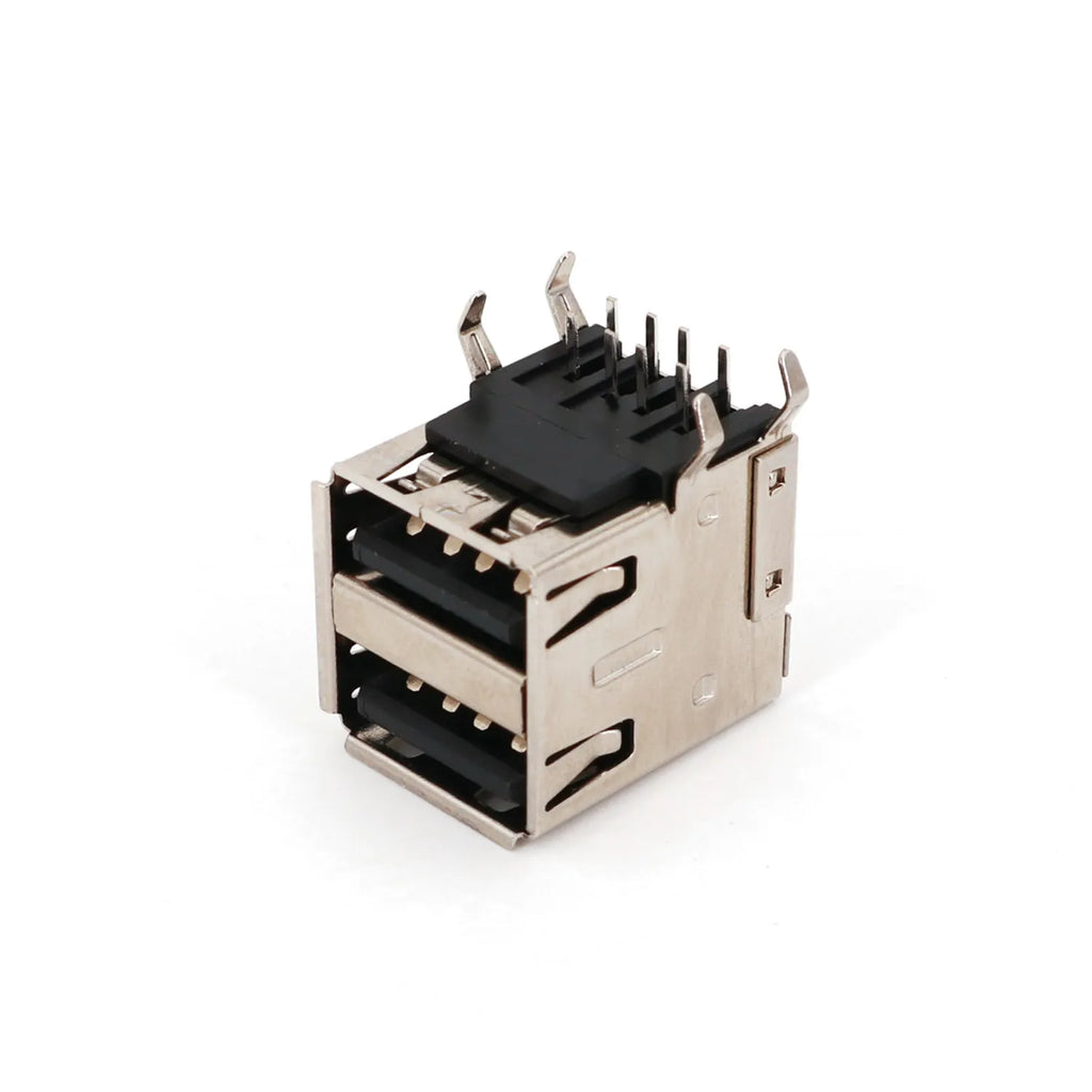 10Pcs USB Dual Port Type A 8Pin Right Angle Female Socket PCB Mount Solder Connector