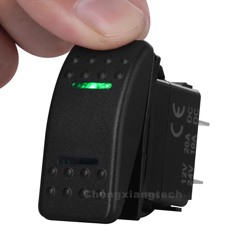 Green Led (ON)-OFF-(ON) (ON) OFF ON ON OFF ON Rocker Switch 12V 20A DPDT SPST Illuminated Rocker Switch Car Boat Accessories