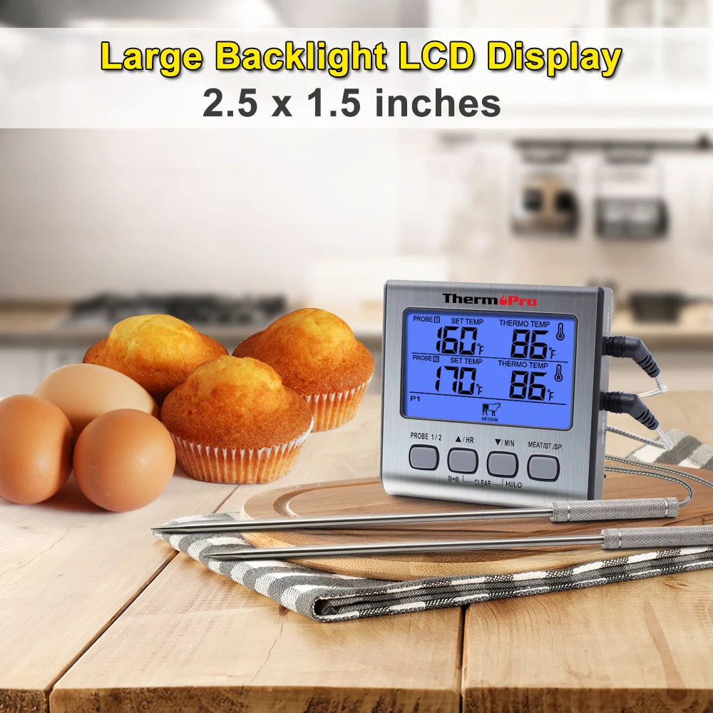 ThermoPro TP-17 Dual Probes Digital Outdoor Meat Thermometer Cooking BBQ Oven Thermometer with Big LCD Screen For Kitchen