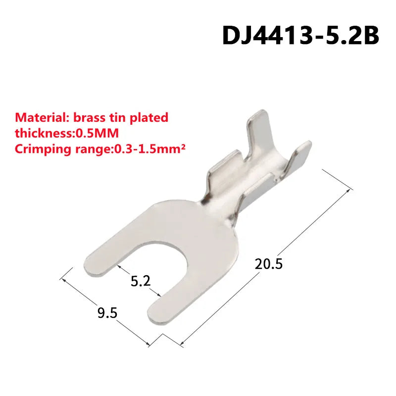 100pcs 4.2mm Fork Terminal Block Fork-shaped Bare cold-pressed Terminal U-shaped Y-shaped Lug Grounding Lug 3.2 4.2 5.2 6.2 8.2