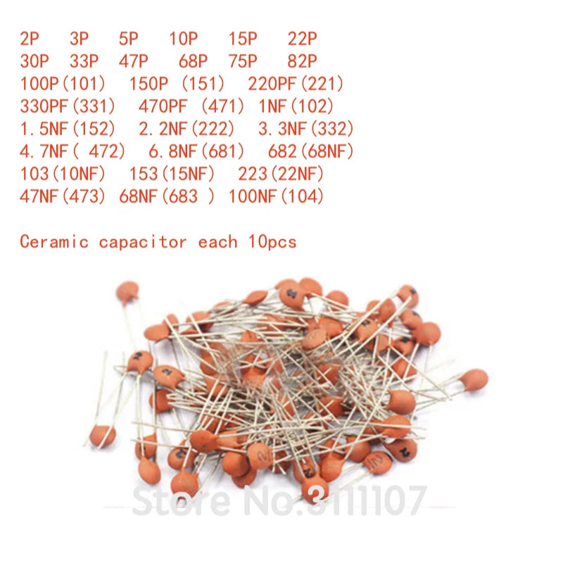 300PCS/LOT 2PF-0.1UF  30valuesX10pcs=300pcs, Ceramic capacitor,Electronic Components Package,ceramic capacitor Assorted Kit