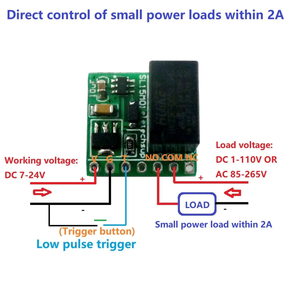 DC 12V 2A Mini 1ch Bistable Self-locking Relay Module Flip-Flop Latch Switch Board for LED Motor Solenoid Valve