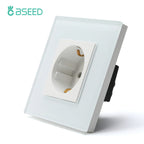 BSEED 1/2/3Gang Touch Light Switch 1Way Simple Sensor Switch Type-c USB Sockets EU Standard Glass Panel Blue Backlight 10A White