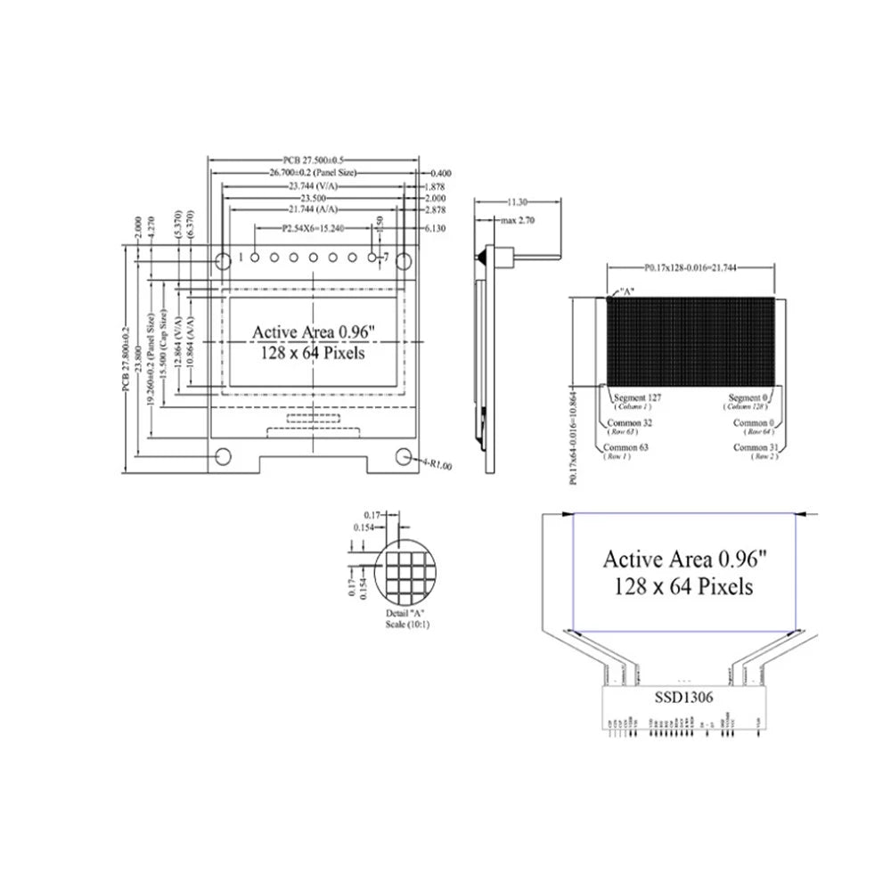 0.96 inch OLED SPI/IIC Serial White/Blue/Yellow OLED Display Module 128X64 I2C SSD1306 12864 LCD Screen Board GND VDD SCK SDA