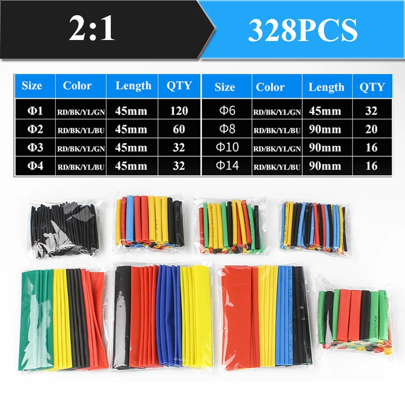 2：1 Thermoresistant Tube Heat Shrink Wrapping Kit Assorted Wire Cable Sulation Sleeving 3:1  Heat Shrink Tubing