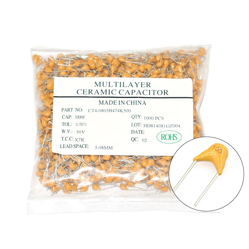 50pcs Monolithic Ceramic Capacitor 50v 10pF 100pF 1NF 10NF 100NF 1UF 10UF 101 102 103 104 105 106 50v100 50v101 50v104 50v105