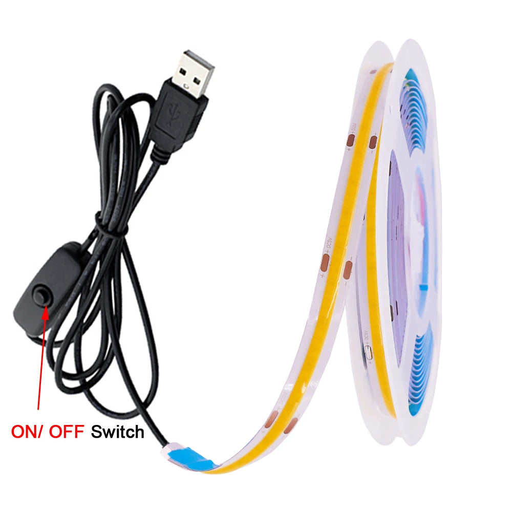 DC 5V LED COB Strip Light USB High Density Linear Lighting 320LED Flexible Tape Lights Warm Natural White Red Blue Green Decor