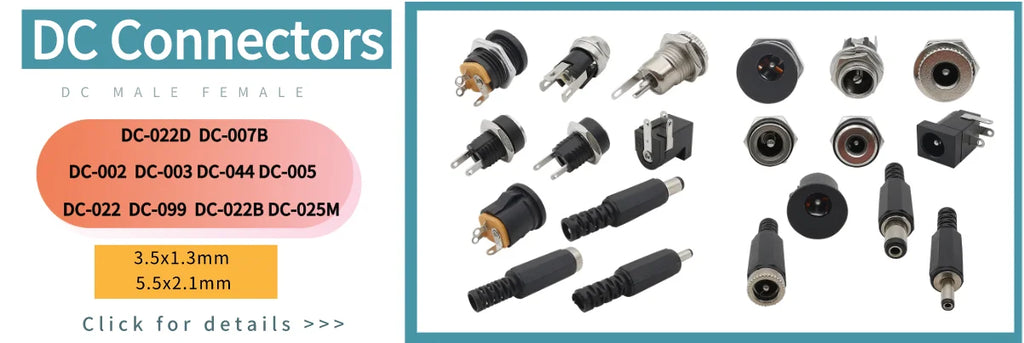 100Pcs DC005 5.5x2.1mm DC Power Supply Jack Socket Female Mount Connector DC-005 2.1mm X 5.5mm Black Barrel-Type PCB Holder