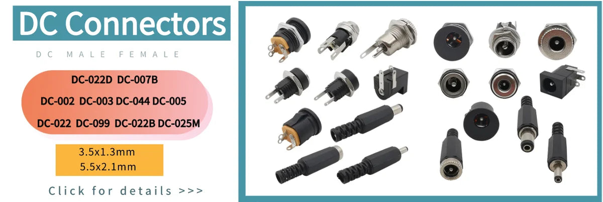 100Pcs DC005 5.5x2.1mm DC Power Supply Jack Socket Female Mount Connector DC-005 2.1mm X 5.5mm Black Barrel-Type PCB Holder