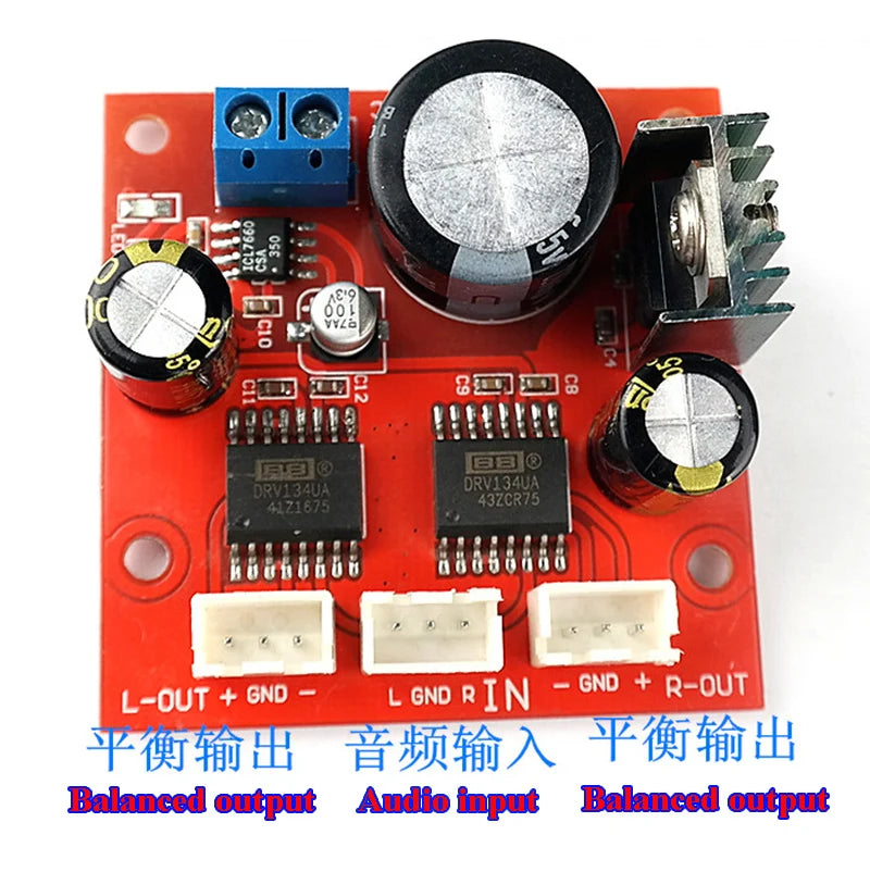 DRV134 Unbalanced To Balanced Dual Channel Converter Board Differential Output DC 5V-24V