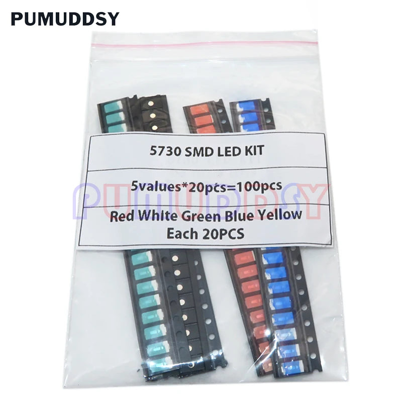 100PCS=5 Colors X 20PCS 5050 5703 1210 1206 0805 0603 LED Diode Assortment SMD LED Diode Kit Green/ RED / White / Blue / Yellow