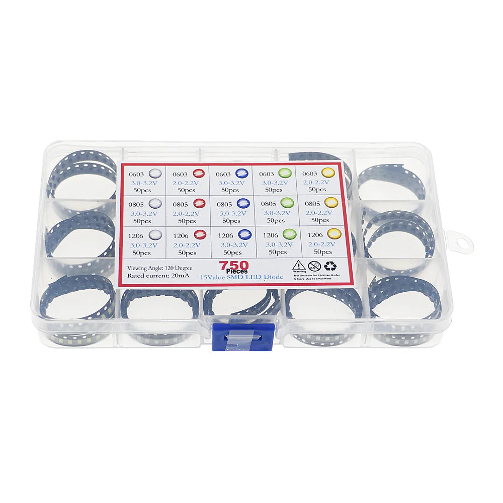 750pcs/Box SMD LED Kit 0603 0805 1206 Red/Green/Blue/White/Yellow led diode set 5 Colors Each 50pcs